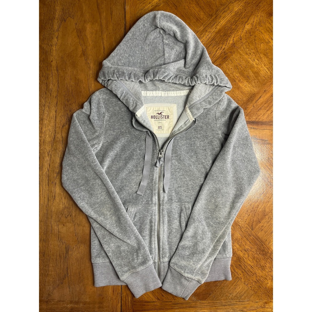 Hollister Hoodie Zip Up Gray Velour Vintage Y2K Slim Fit XS